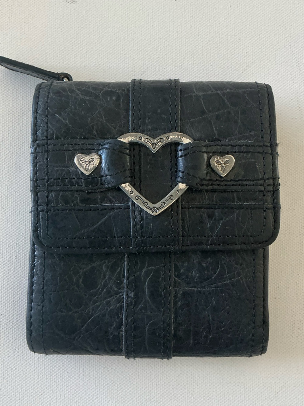 Brighton Black Leather Heart Buckle Bifold Wallet Organizer